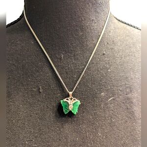 Vintage Style Jadelike Butterfly Necklace 18kt GP